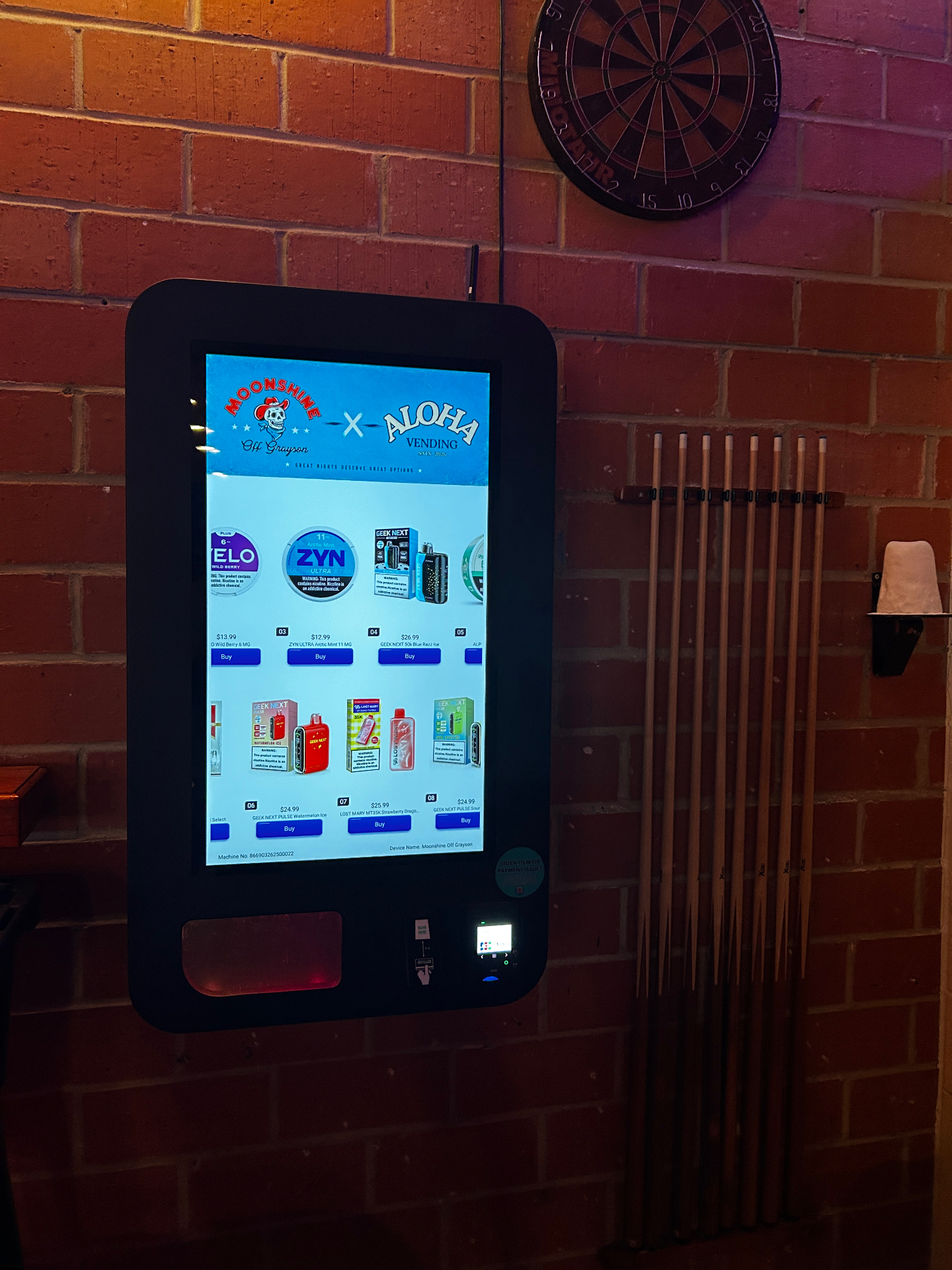 Aloha Vending machine installed at Moonshine Off Grayson